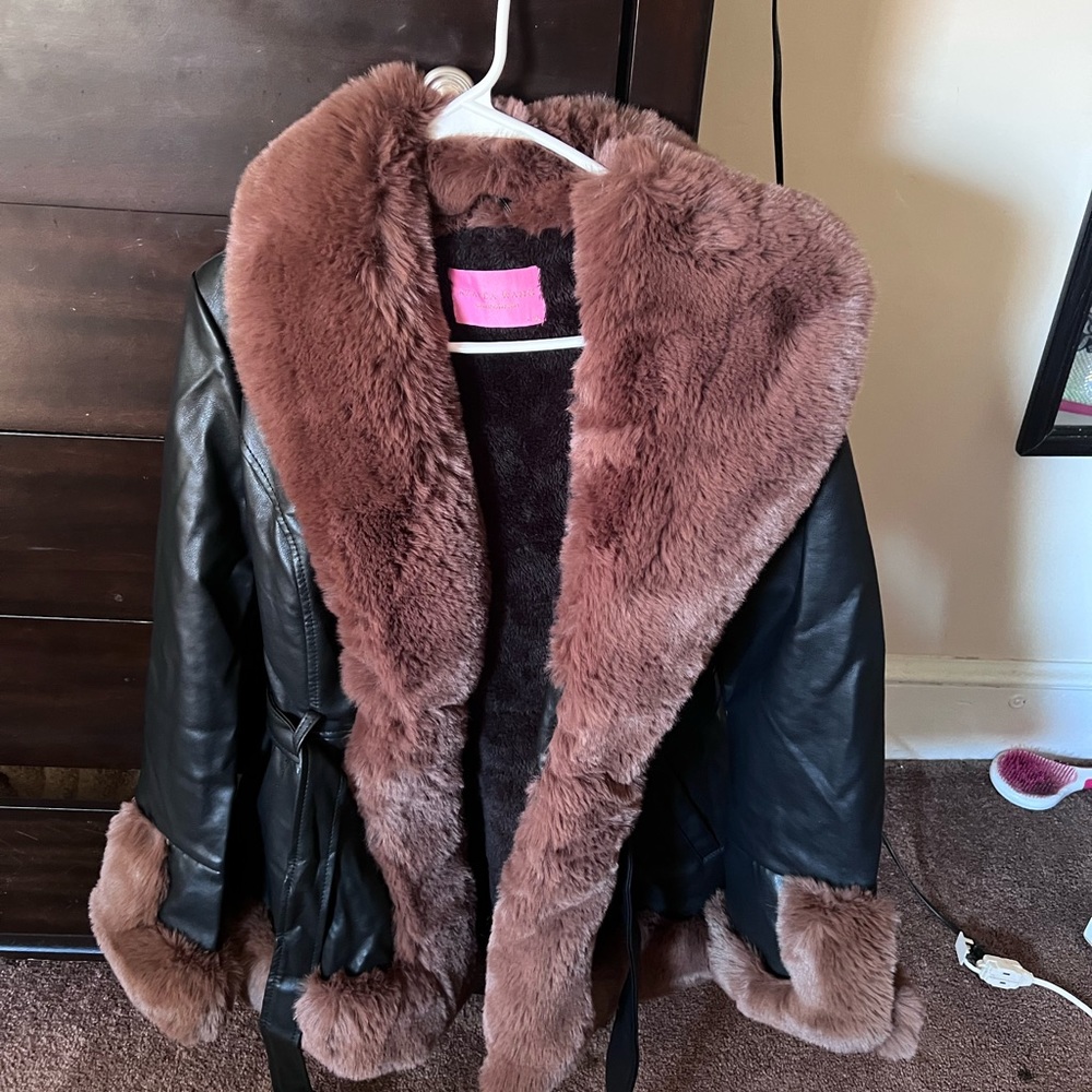 Faux fur and leather jacket